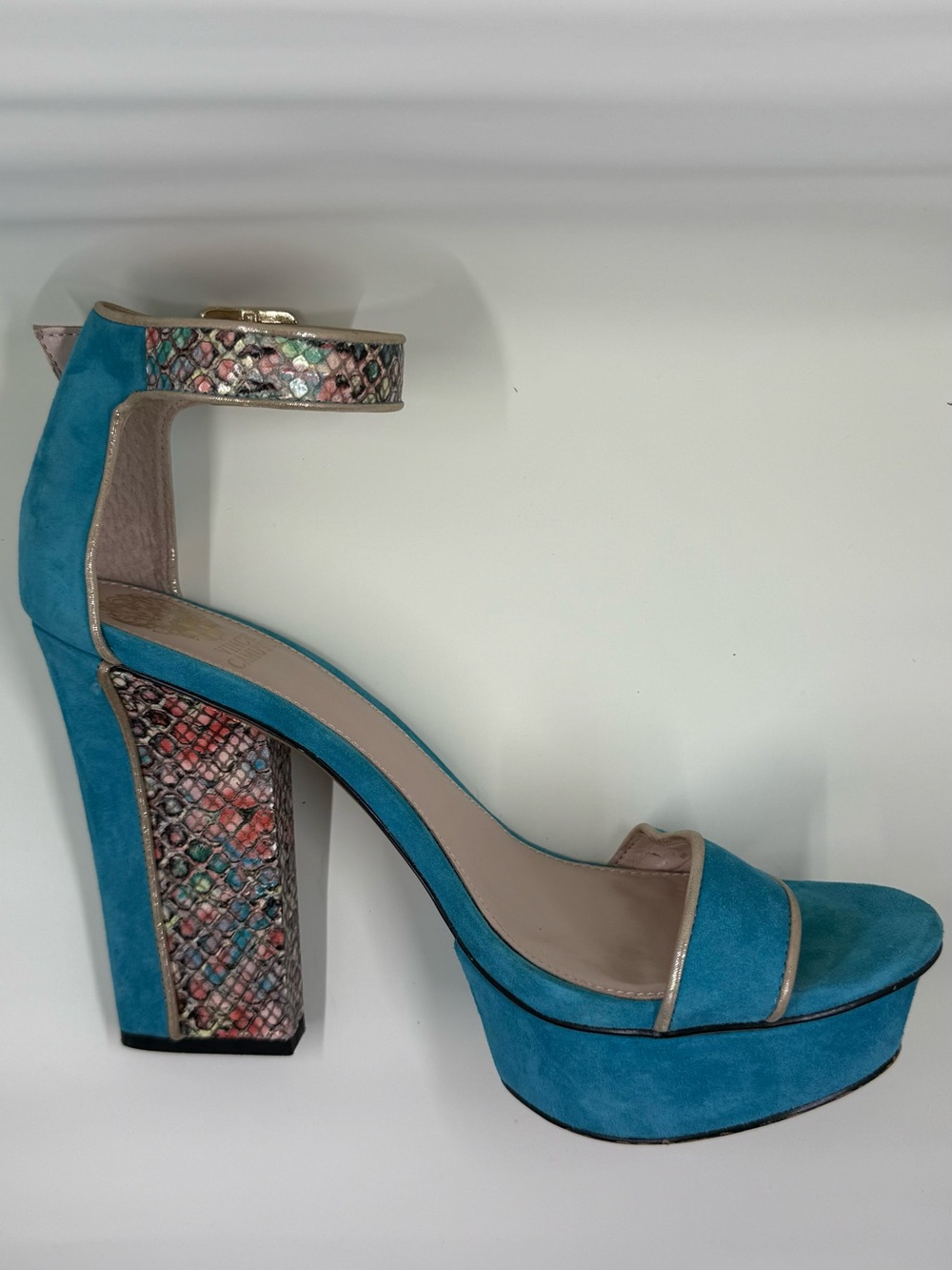 Vince Camuto Teal Platform Heels with Snakeskin Accent